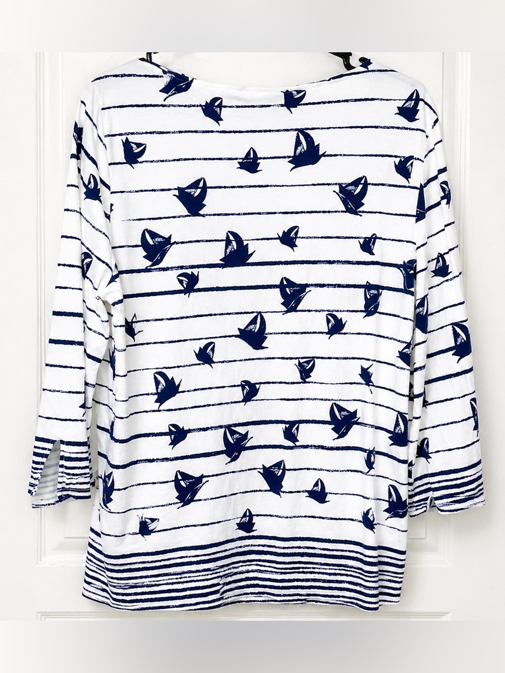 Chico’s Long Sleeve Nautical Print Knit white blue Top – Size 3 (XL / US 16) - Picture 4 of 7